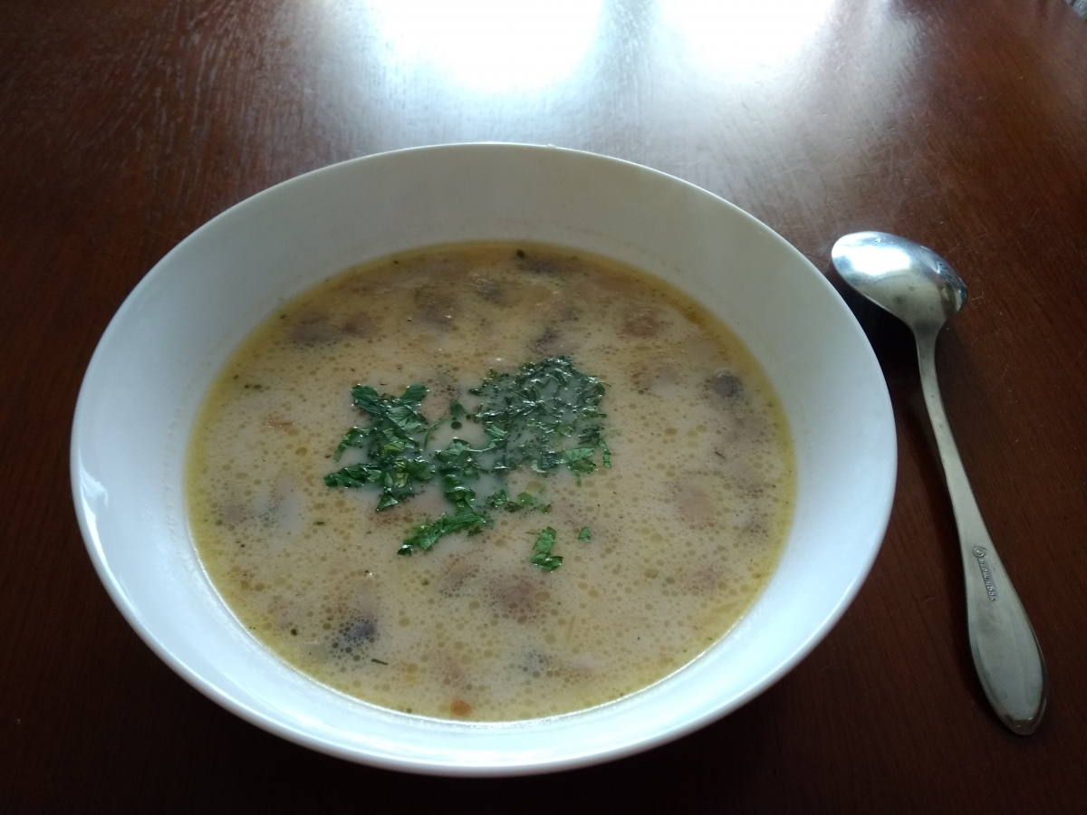 Сливочный суп с вареными грибами